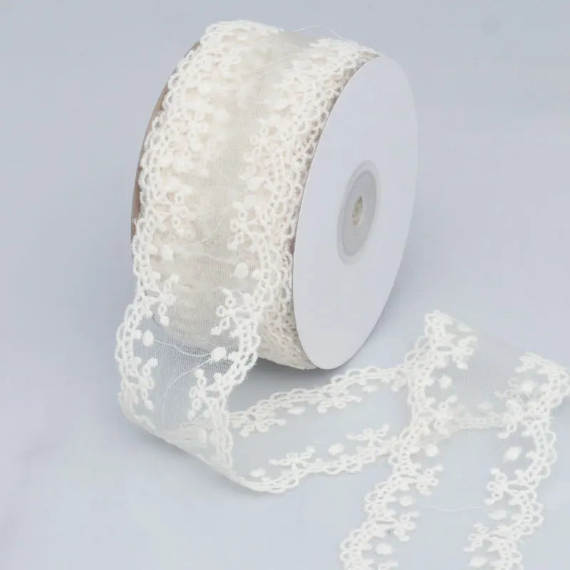 rubans dentelle fleurs vert clair rose pâle blanc vintage romantique polyester artisanat cheveux
