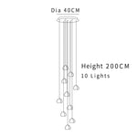 suspension lumineuse moderne transparente cristal ampoules led 200cm haute luminosité