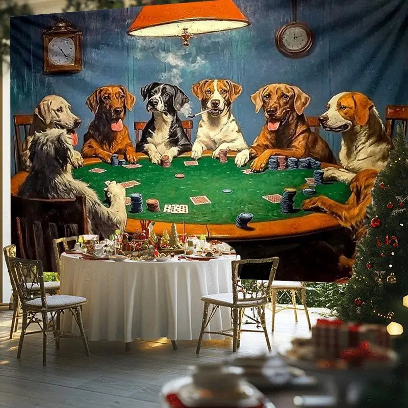tapis vert noir chien poker texture tissée decoratif clips coudes pinces rideau salon chambre
