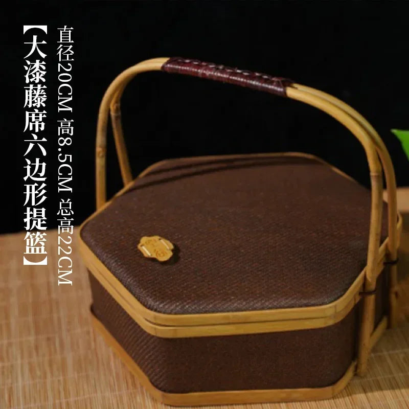 panier thé marron clair tissage rotin poignée traditionnel théière tasses blancs