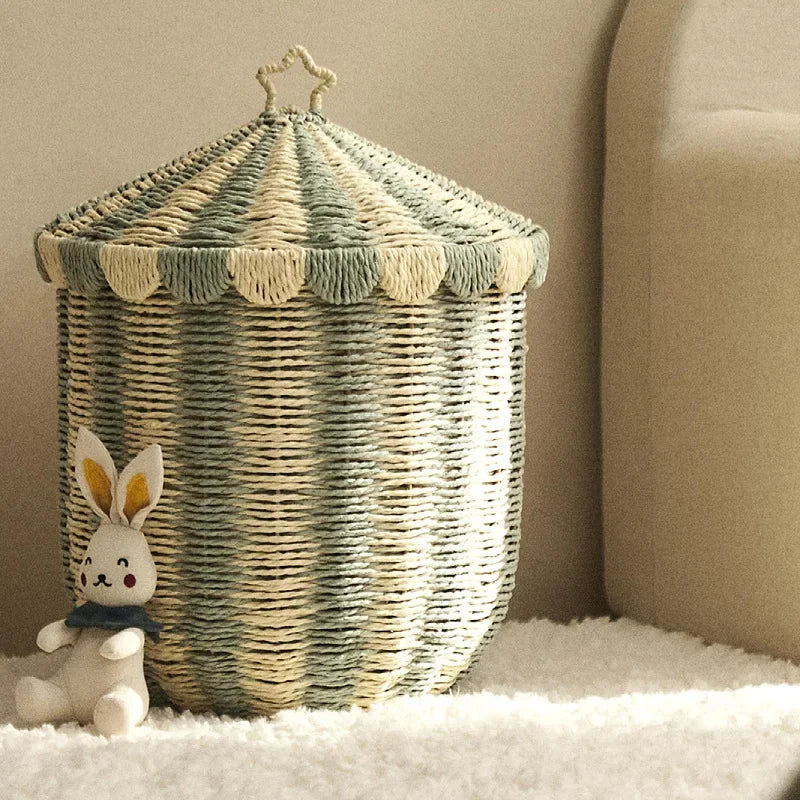 panier rangement rayé rouge blanc beige traditionnel réutilisable opacité petit grand chambre enfant