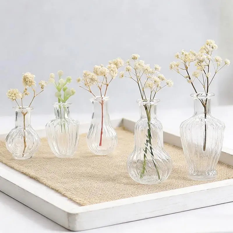 mini vases verre transparents rayures classiques bouchons colorées deco diy salon poupée accessoire artisanat
