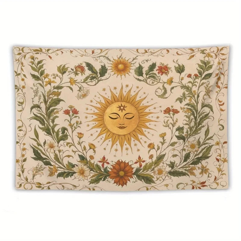 tapisserie florale imprimée bohème vintage rectangle couleurs chaudes solaire détaillée