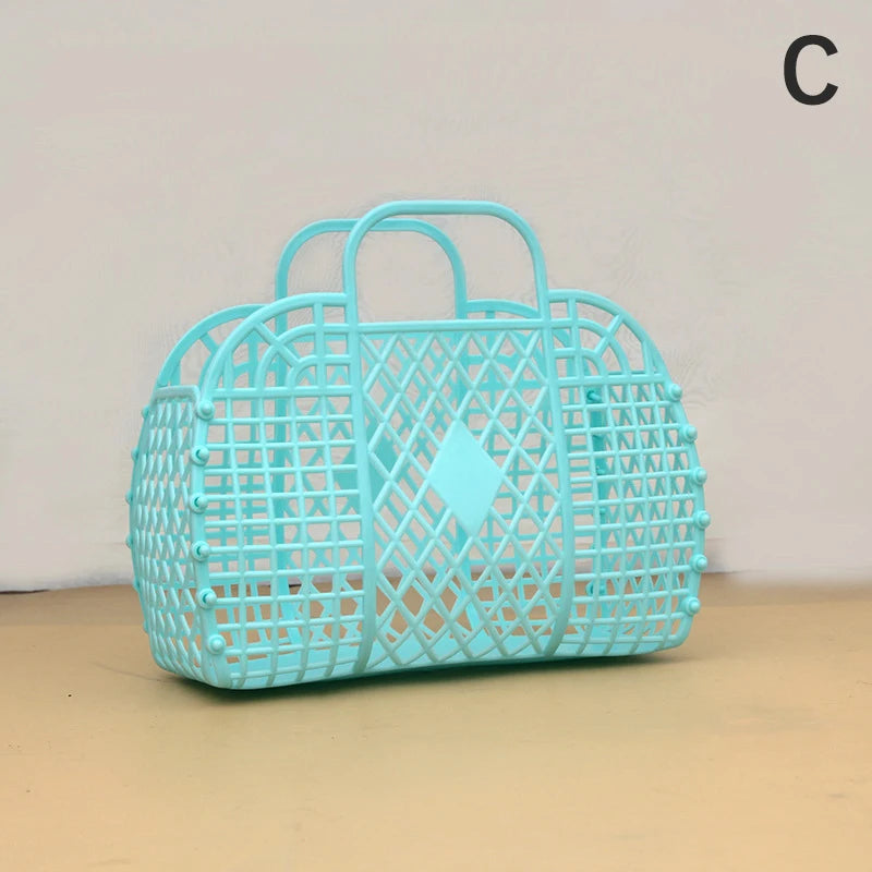 panier bain rétro rose clair bleu pastel poignées détachables vintage fileté gris clair