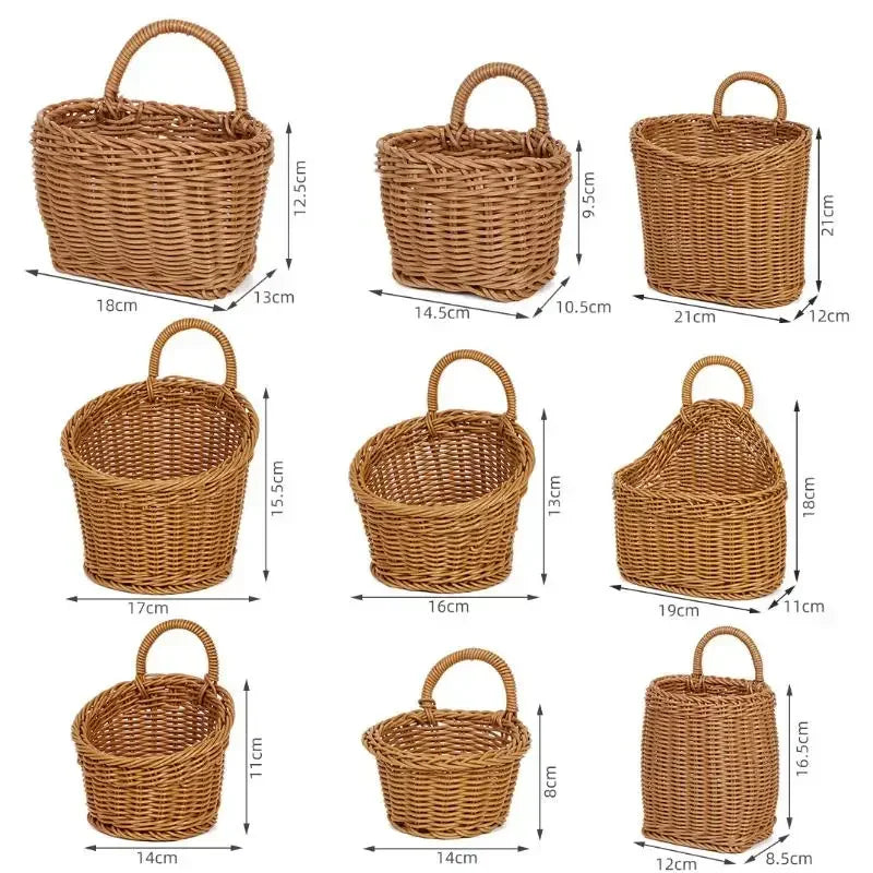 paniers rangement rotin marron tissage traditionnel rustique poignées organisation fruits légumes fleurs