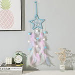 attrape rêves boho plumes pompons lune étoile motif chat violet rose pastel