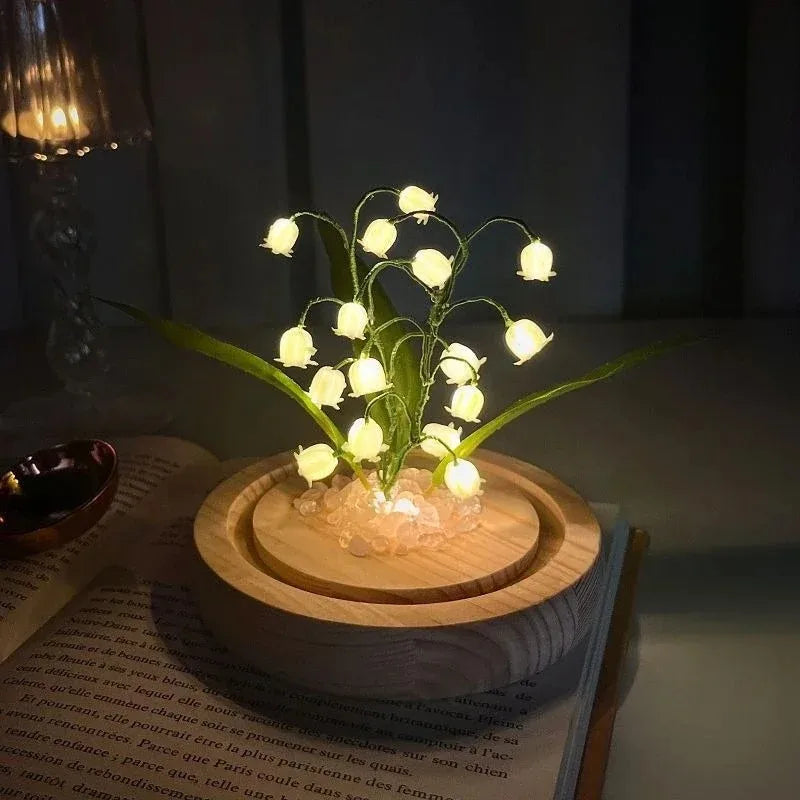 décoration chambre bouquet fleurs artificielles guirlande lumineuse base bois contemporaine saint valentin blanc vert