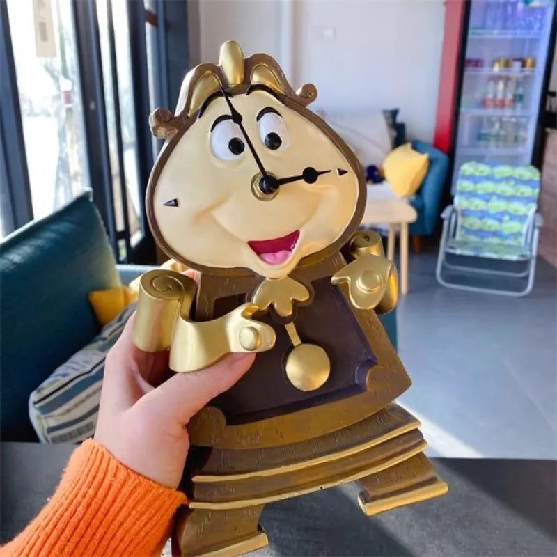 horloge mécanique dessin animé Cogsworth Belle Bête or bois texturé 24cm haute déco chambre