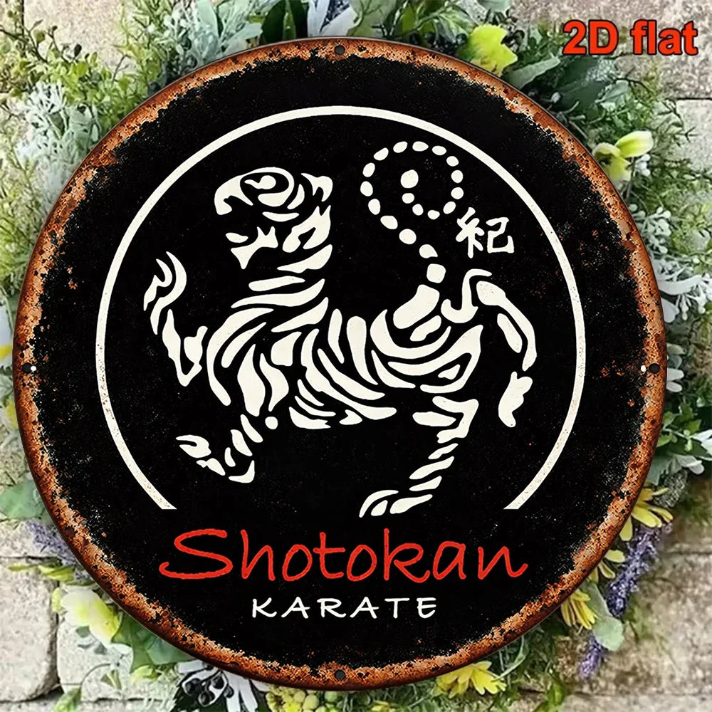plaque métallique tigre stylisé shotokan karate noir blanche 20cm carré decoration murale sport dojo