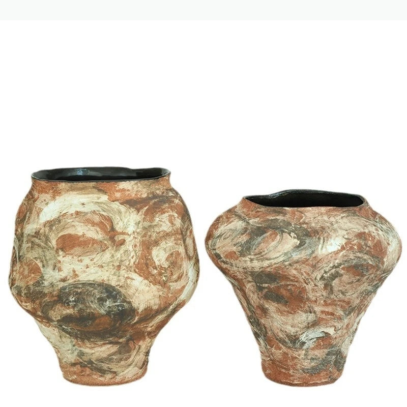 vase céramique moderne motif tourbillons beige marron noir texturé tableDecoration floral