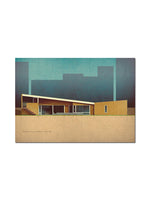 impression moderne architecture graphique toile minimaliste urbaine abstraite bleu turquoise ornemental 50x70cm