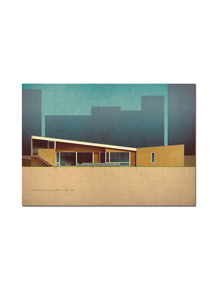 impression moderne architecture graphique toile minimaliste urbaine abstraite bleu turquoise ornemental 50x70cm
