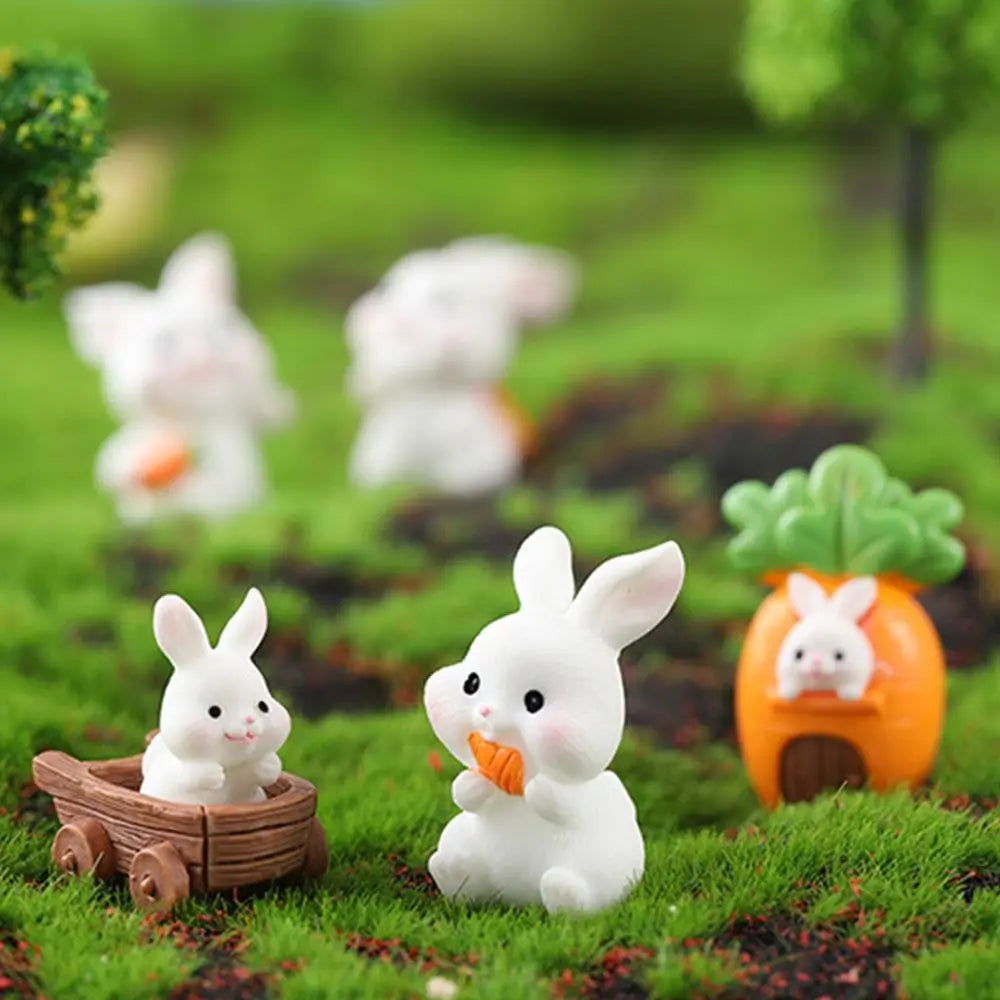 figurines lapins blancs cartoonesques carottes paniers résine décorations extérieures miniatures