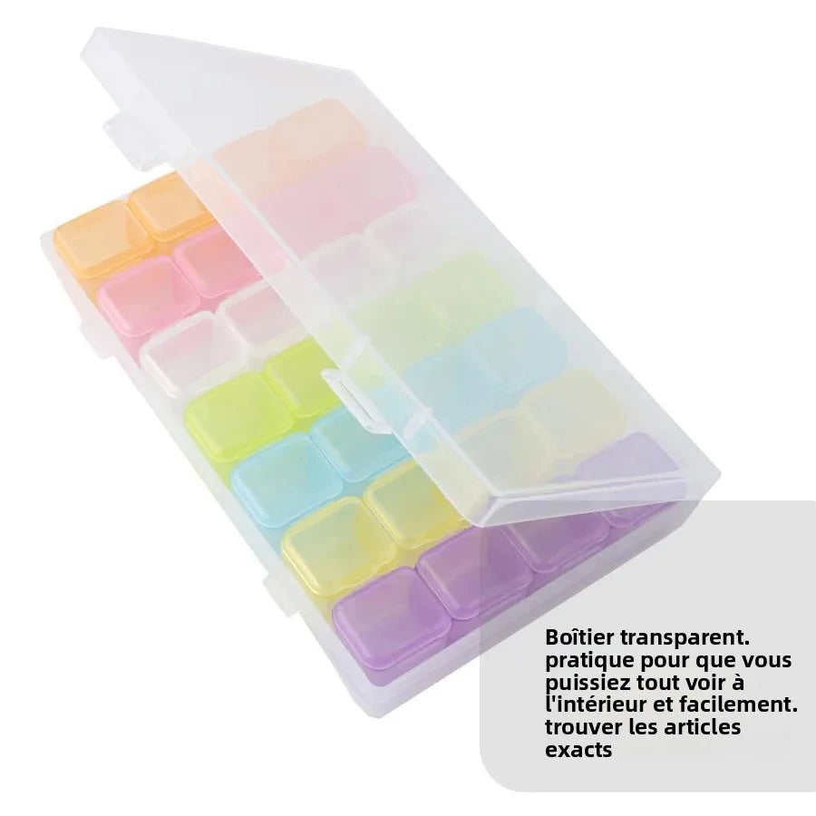 boîte rangement transparent compartiments multicolores accessoires nail art bijoux strass organisation pratique moderne