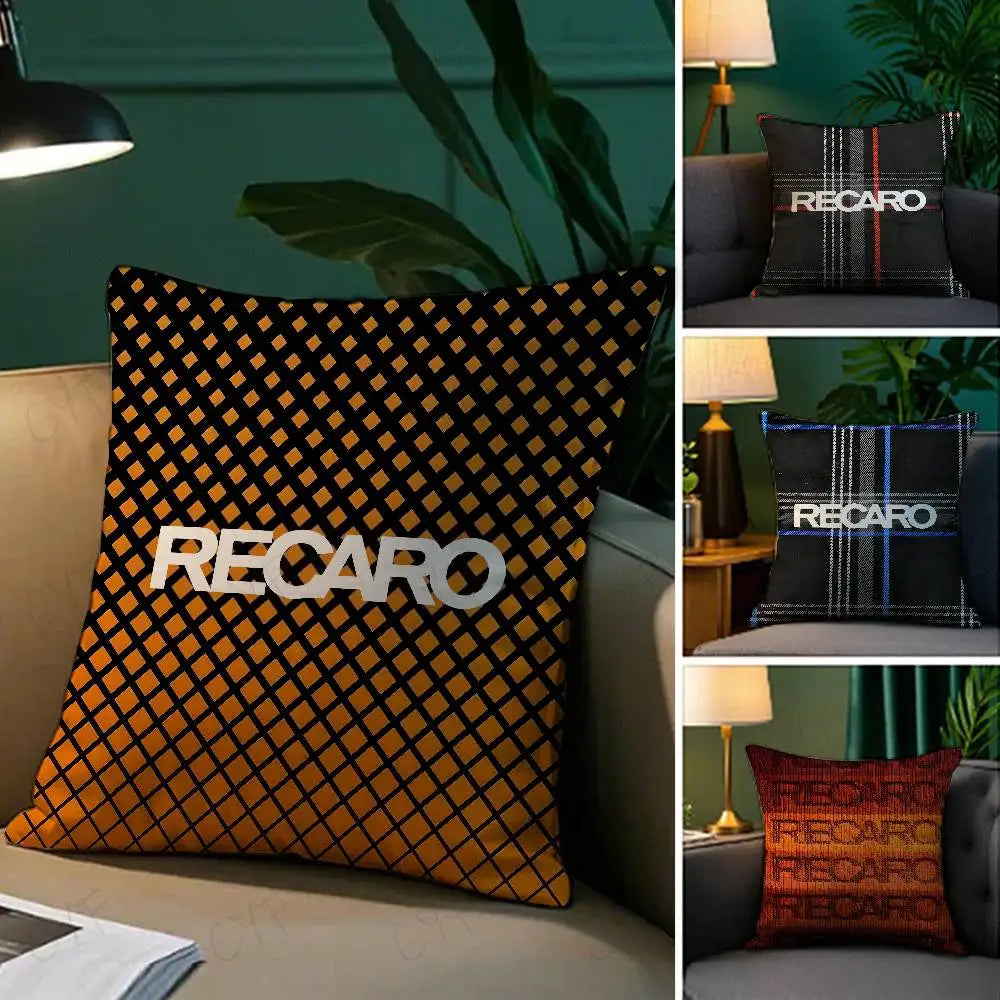 housse coussin moderne noir orange motif géométrique carré décoratif salon chambre lit maison