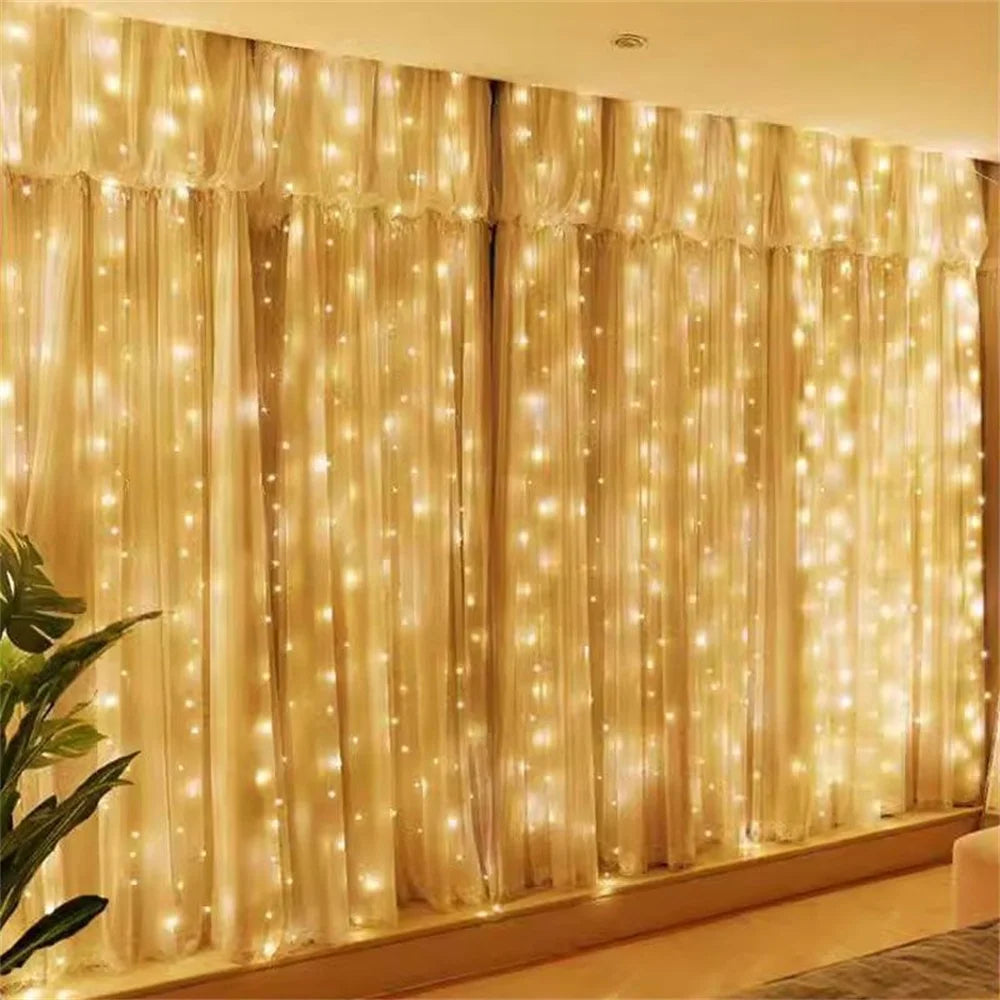 rideau lumineux led blanc moderne 300 leds 3x3m télécommande câble usb