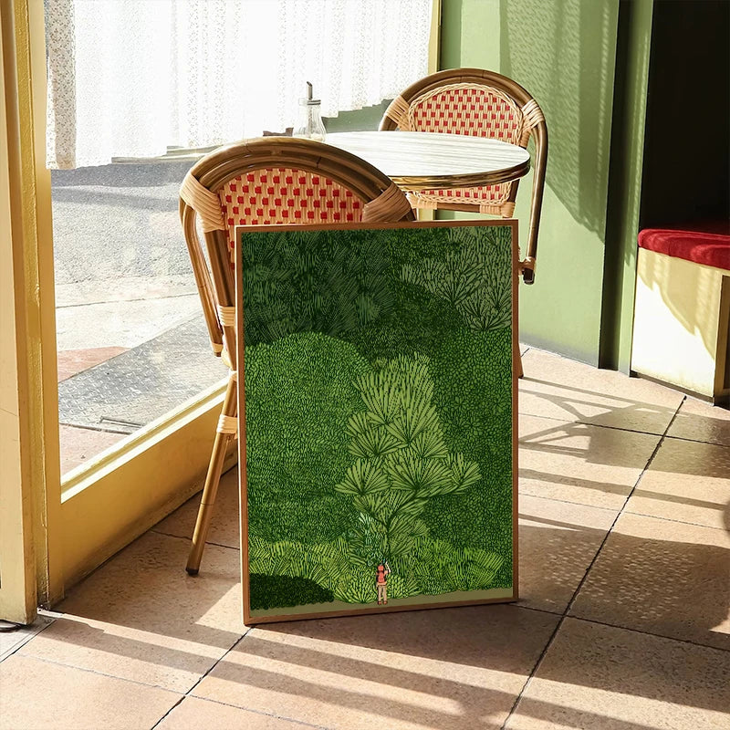 tableau moderne impression toile verte paysage végétal sans cadre décoration maison contemporain fixations bois