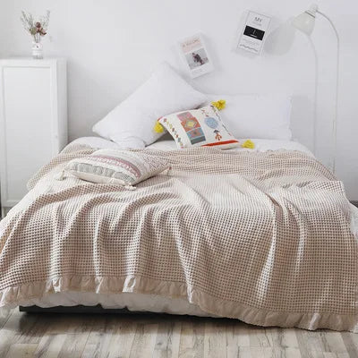 couverture coton 100% motif géométrique solide couleurs beige rose gris moderne
