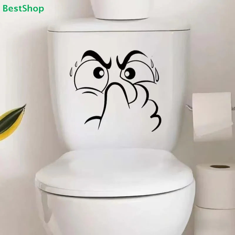 sticker mural noir visage triste dessin animé salle bain amovible décoration humoristique