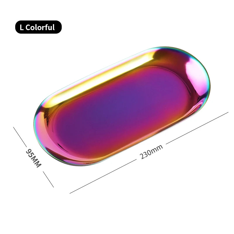 assiettes ovales modernes or argent multicolore assiettes décoration métal inoxydable lisses brillantes respectueux environnement