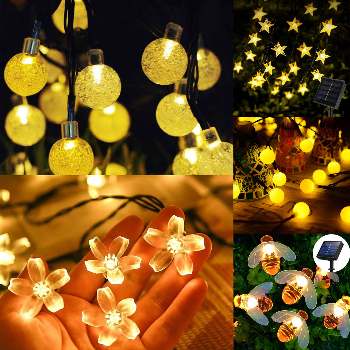 guirlande lumineuse solaire blanc chaud boules abeilles fleurs moderne translucideextérieur noël
