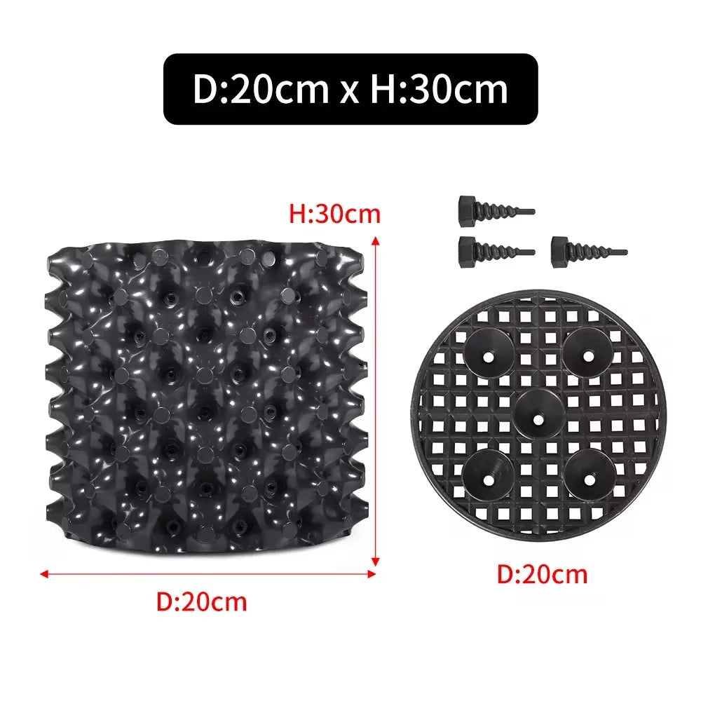grille drainage plante noir moderne perforations circulaires différentes tailles incluses