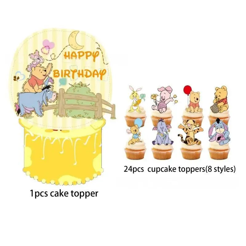 décorations anniversaire winnie pooh multicolore cupcakes gâteau adhésif dessins animés friends cartoon festives fournitures