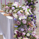 tapis table décoration mariage violet rose blanc fleurs artificielles romantique champêtre élégantextérieur anniversaire