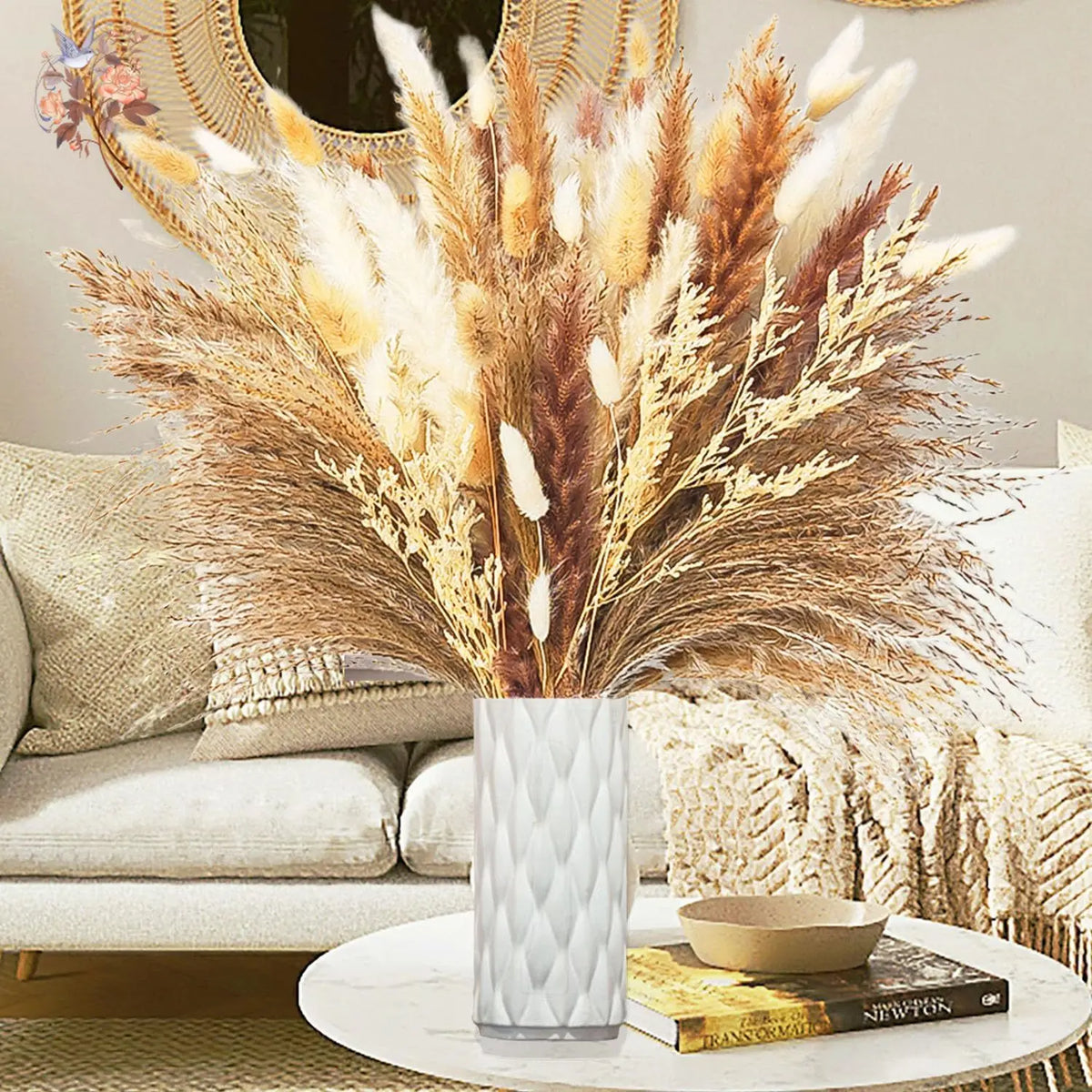 bouquet fleurs séchées pampas beige marron blanc naturel rustique décoration maison mariage anniversaire fête