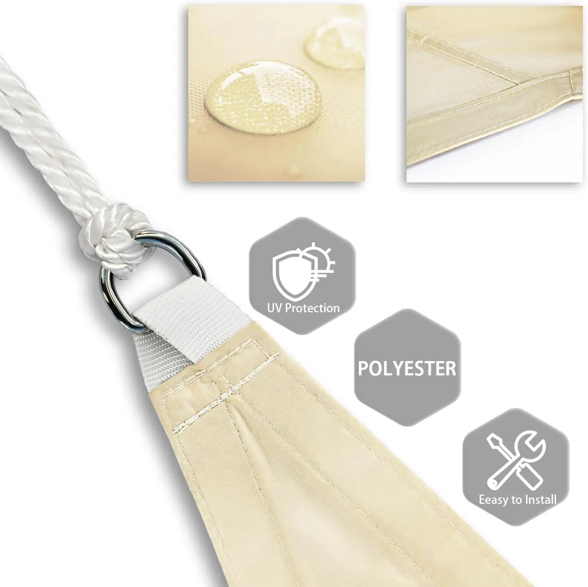 tonnelle moderne beige clair imperméable anti uv cordelette blanche patio terrasse jardin fixations