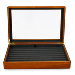 boîte bijoux bois marron clair intérieur beige simili cuir rangement display stackable organizer anneaux