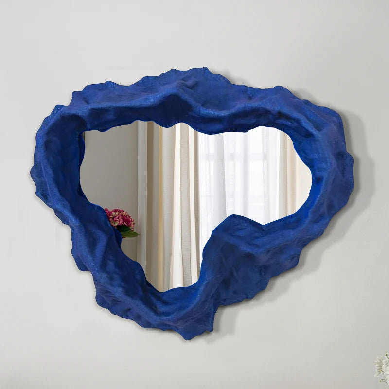miroir mural decoratif moderne bleu texturé accesoris deco maison sculptural