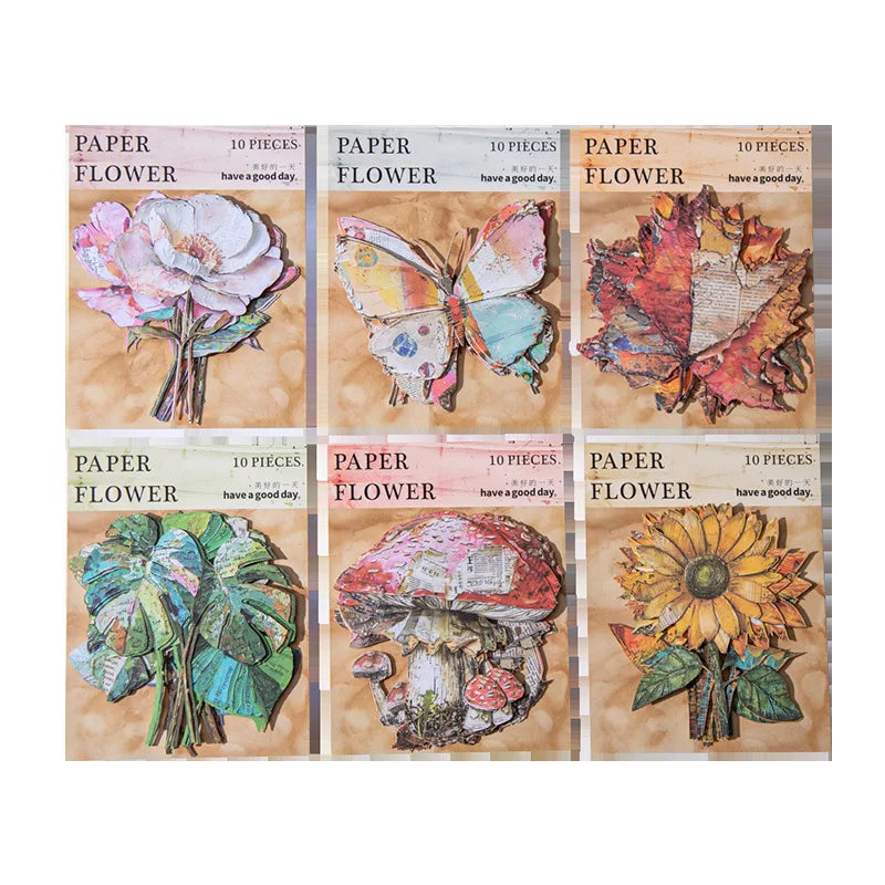 fleurs papier multicolores imprimées artisanales motifs floraux feuilles papillon 90x90mm 10pcs