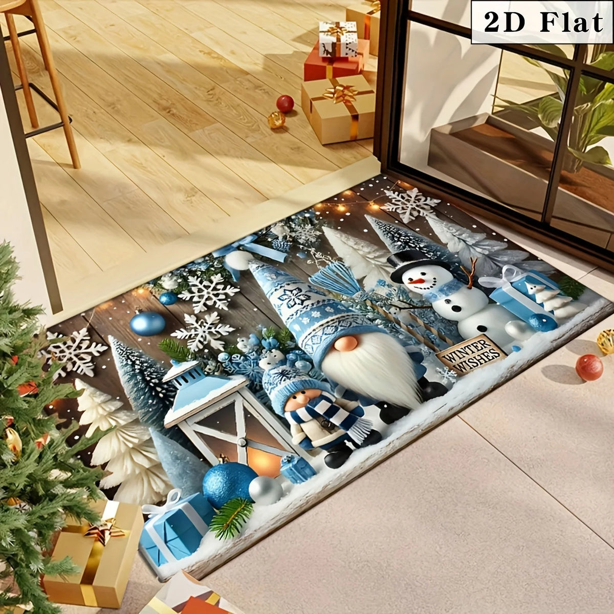 tapis sol extérieur noël train pain d'épices bonhommes neige soldats sapins sucreries polyester moderne