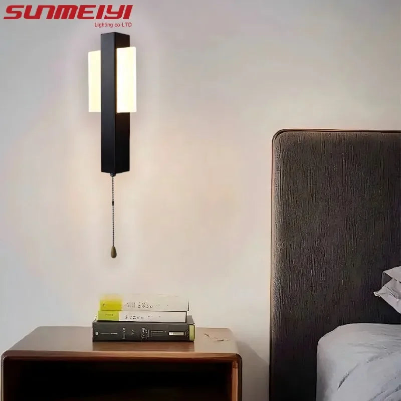 lampe murale led moderne fixée mur blanc noir interrupteur cordon rectangulaire lisse