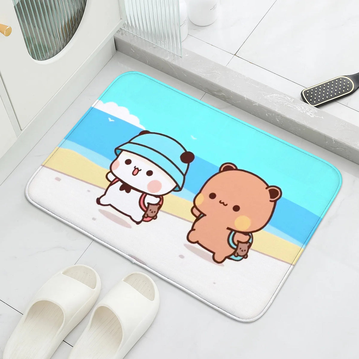 tapis bain dessin animé ours mignon moderne multicolore anti dérapant polyester