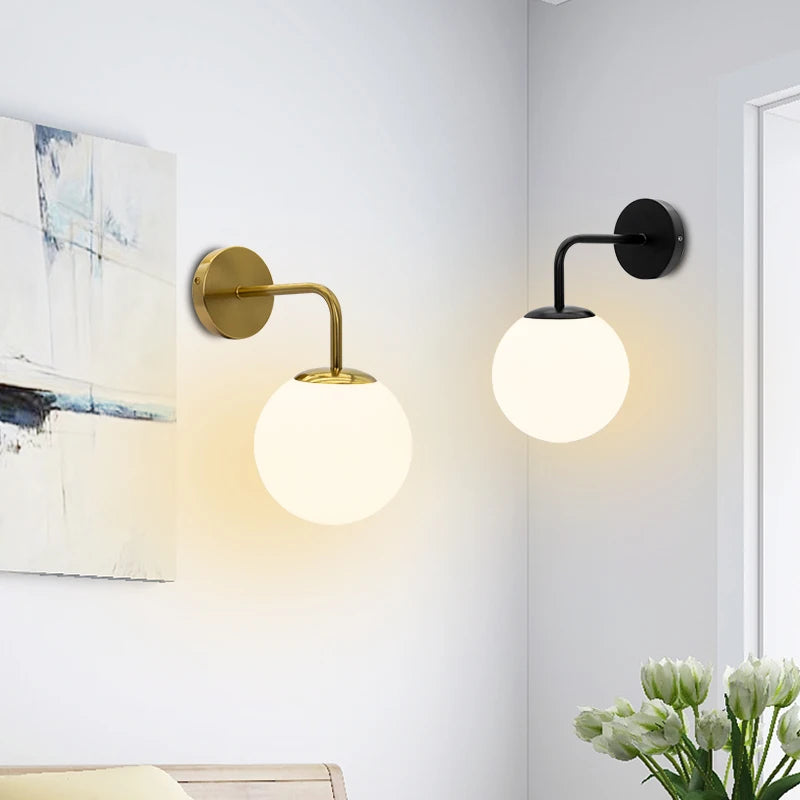 applique murale moderne or pvc boule ronde éclairage led double ampoule e27intérieur chambre dorée