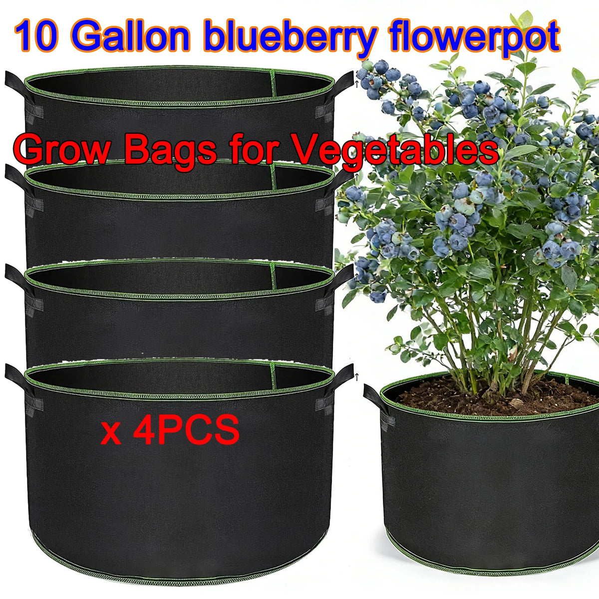 sacs culture légumes fibre végétale noir poignées portables 10 gallons 50 pièces