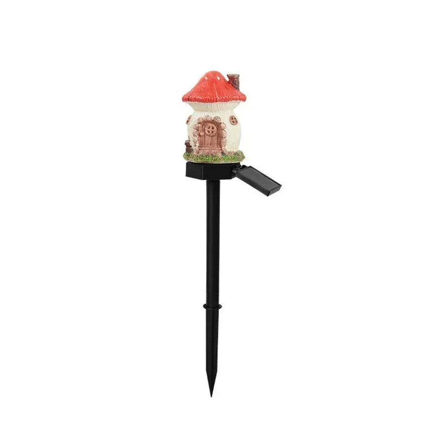 lampe solaire jardin rouge blanche verte marron bleue noire motifs champignons maisons décorations végétales