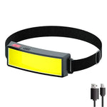 lampe frontale led rechargeable usb noire jaune tissu texturé bandeau élastique cordon micro usb