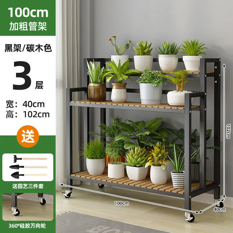 étagère plantes bois métal roulettes meuble jardin intérieur blanc moderne