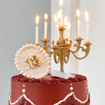 décoration anniversaire bougeoir or argent rose classique cinq branches tiges blanches base plate