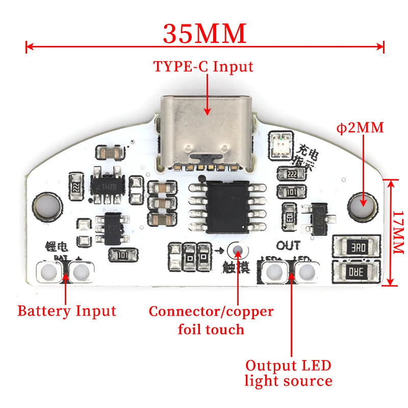 charge usb tactile module circuit imprimé led switch gradation continue trois vitesses blanc vert