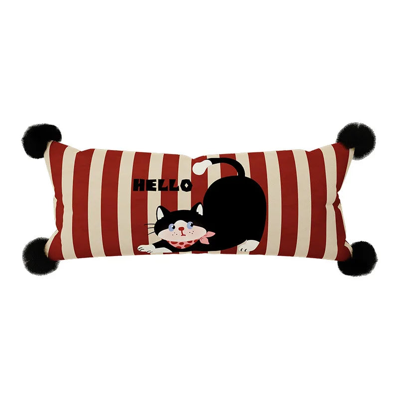 coussin housse chat noir foulard imprimé polyster rectangle décoration cartoon