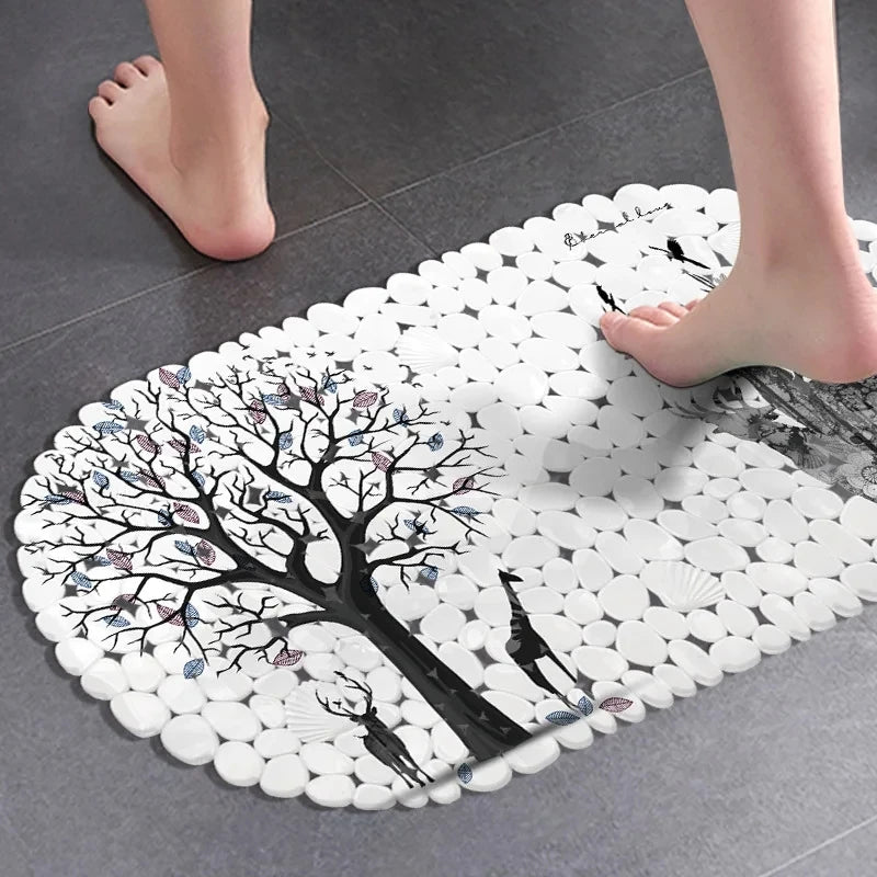tapis bain antidérapant pvc ventouses motifs flamant rose fleurs salle bain enfant