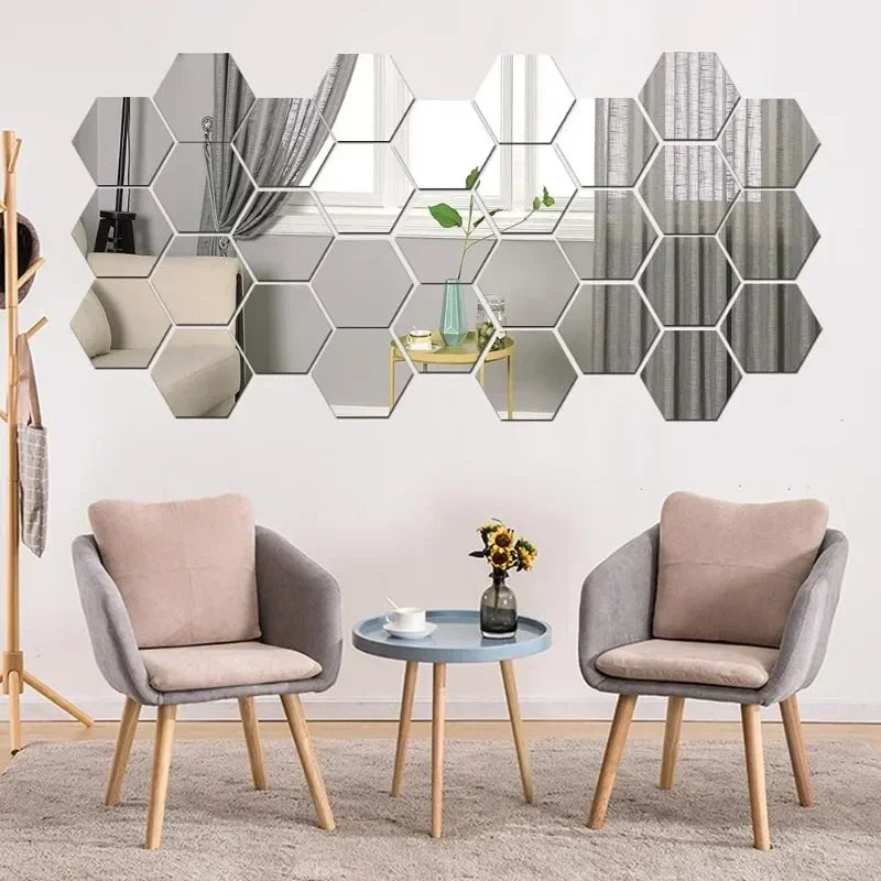 miroirs hexagonaux modernes adhésifs doré blanc gris brillants opaques XS