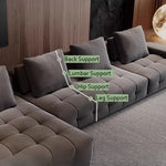 Canapé d'angle gris foncé velours minimaliste coussins repose pieds dimensions variées jusqu'à 420x112cm