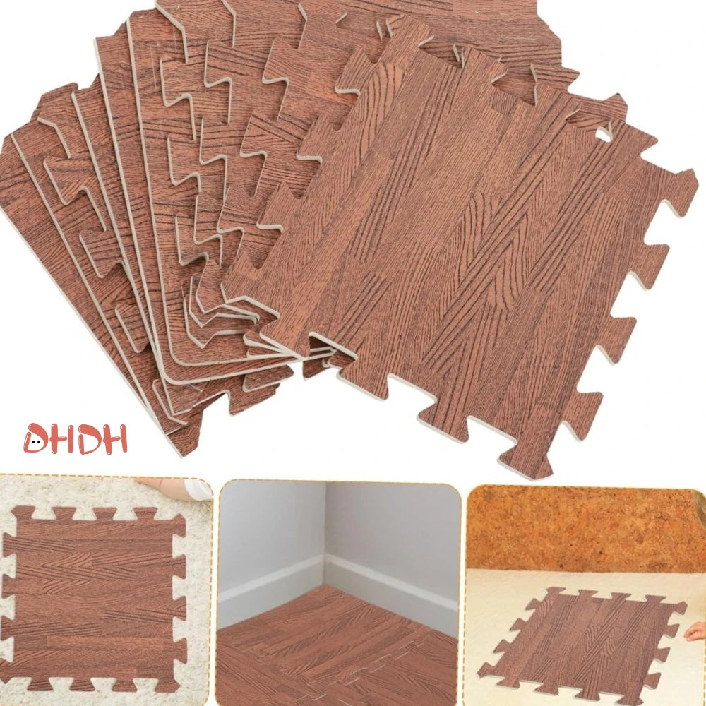 tapis sol mousse eva interlocking bois marron clair beige moderne fitness yoga