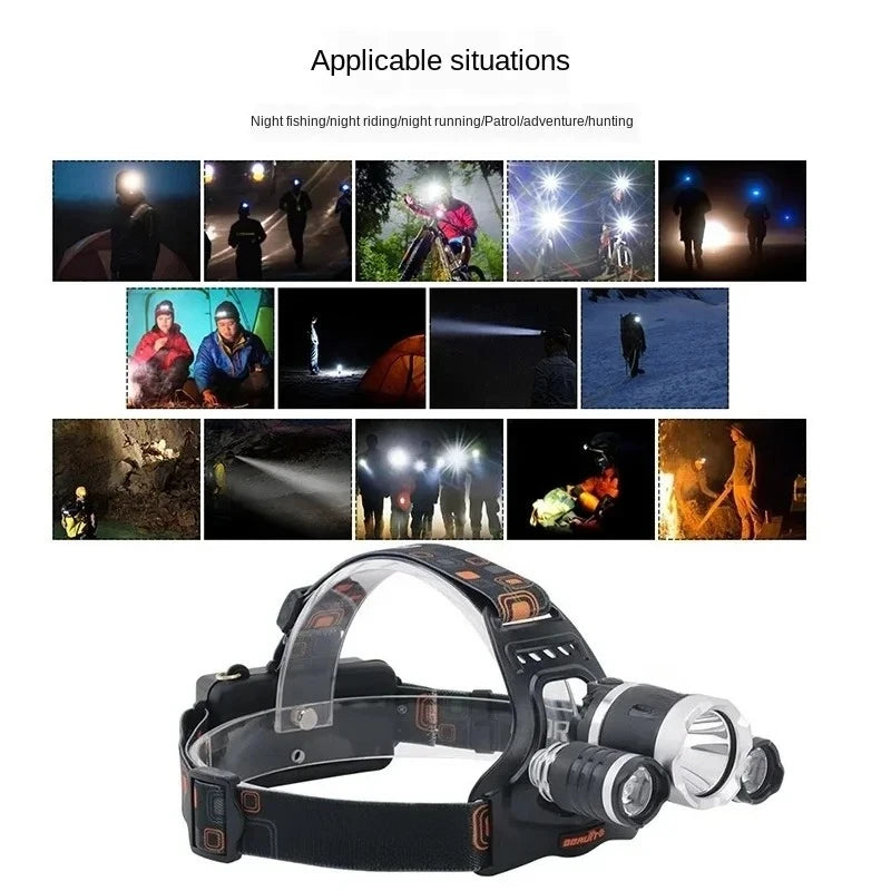 lampe frontale led rechargeable étanche haute luminosité camping chasse activités nocturnes