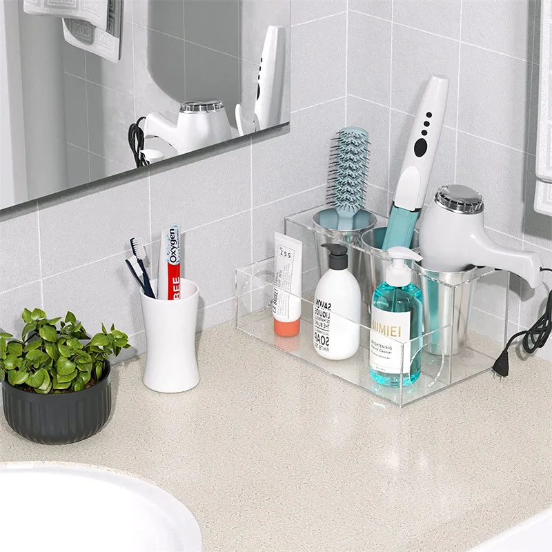organisateur cosmétique transparent moderne brosse sèche cheveux pinceau produits makeup brosses plateaux flacons minimalistes